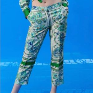 Green Print Silky Type Pants , Size: L